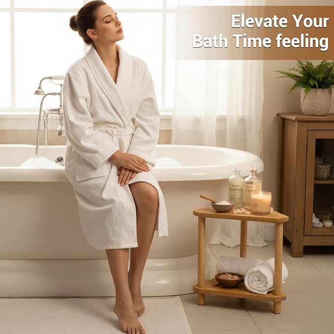 Bamboo Shower Foot Rest with Non-Slip Base, 2-Tier Height Shower Stool - Image 2