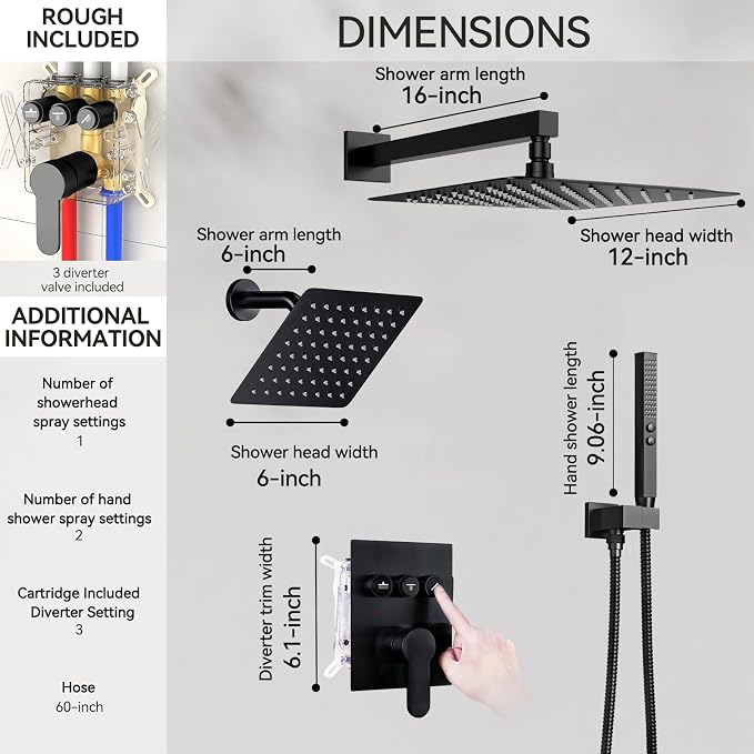 Shower Systems with Rain Shower and Handheld, STARBATH Dual Head 12+6" Rainfall - Image 2