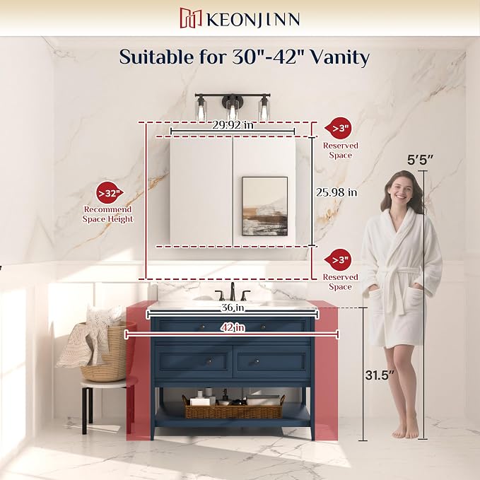 Keonjinn 30 x 26 Inch White Medicine Cabinet Mirror, Assembly Needed, in Wall - Image 6