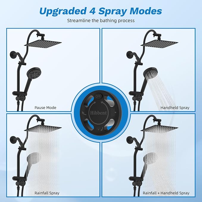 Hibbent cUPC Certified All Metal 10" Rainfall Showerhead Combo, High Pressure - Image 2