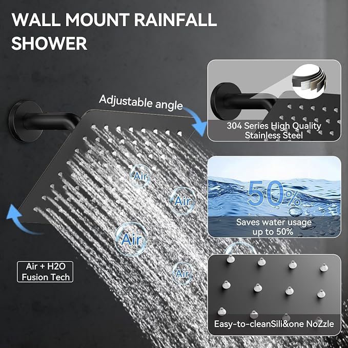 Shower System with Body Jets, Bostingner Four Modes Shower Faucet 12+6" Rain - Image 7