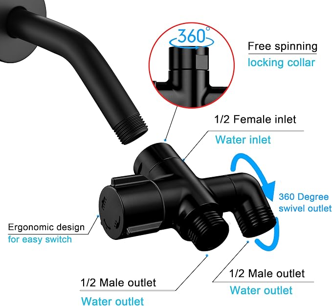 Metal 123 Way Shower Arm Diverter Valve - Image 2