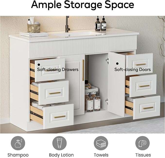 48” Bathroom Vanity with Sink, Freestanding Bathroom Vanity with Integrated - Image 5