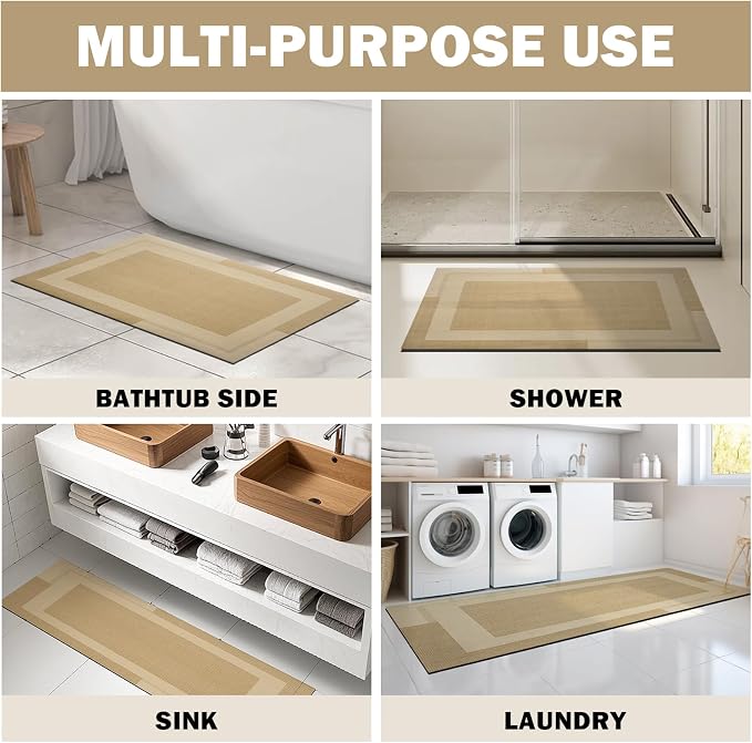 Non Slip Bath Mat, Rubber Backing Ultra Thin Bathroom Rugs Fit Under Door Quick - Image 8