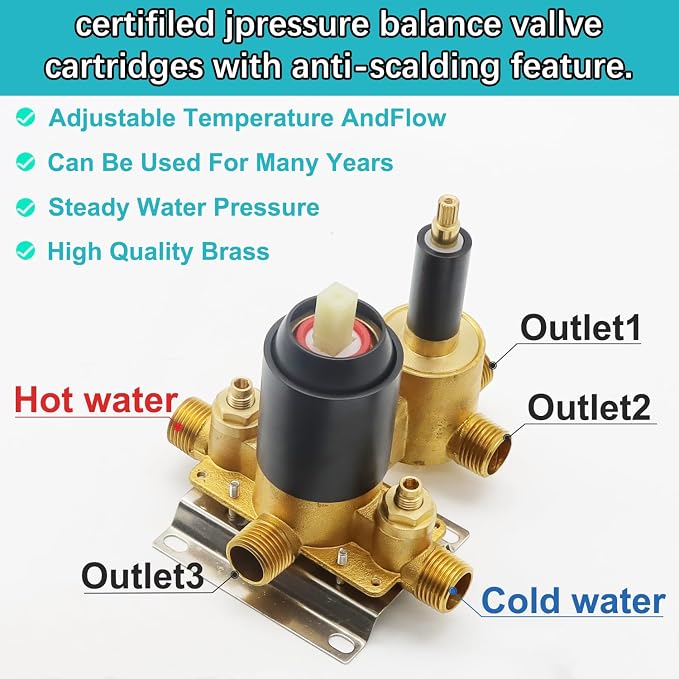 3 Way Shower Diverter Valve Wall Mount Pressure Balancing Shower Diverter - Image 3