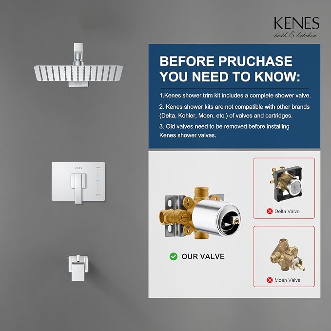 KENES Polished Chrome Tub and Shower Trim Kit, Tub Shower Faucet Set Complete - Image 3