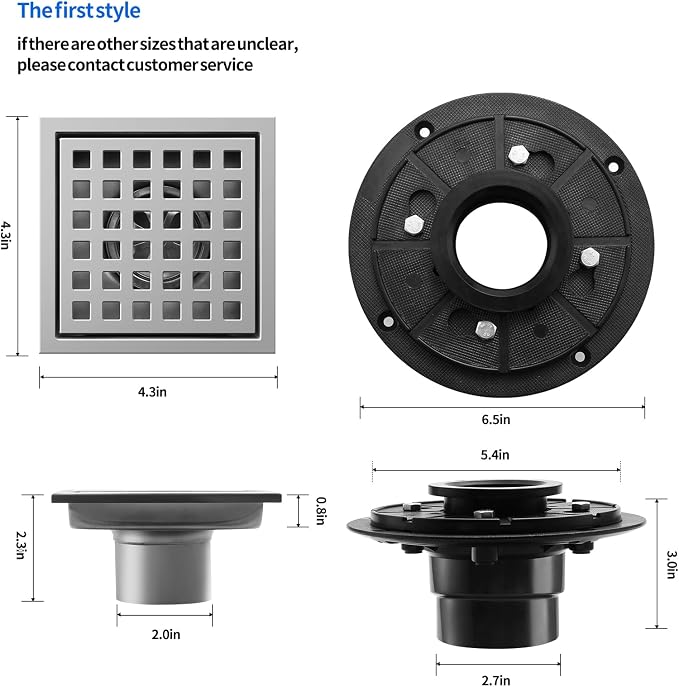 Shower Drain, Chrome 4 inch Square Shower Floor Drain - Image 6