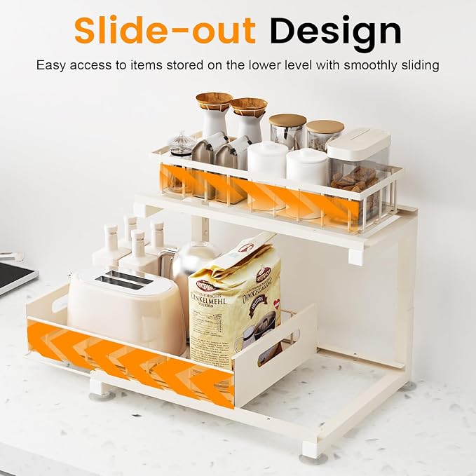 2 Pack Under Sink Organizer, Heavy Duty Metal Slide Out Sink Shelf Organizer - Image 2