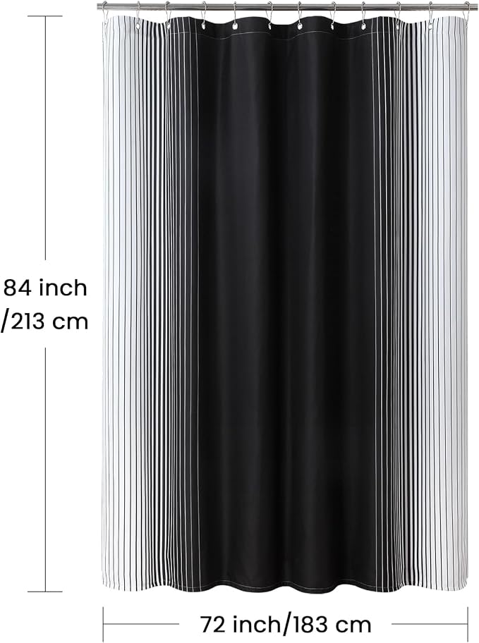 Extra Long Black Shower Curtain, Modern Black and White Gradient Vertical - Image 6