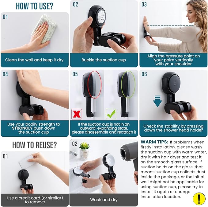 TAILI Shower Head Holder Suction Cup, Handheld Shower Head Bracket, Height - Image 2