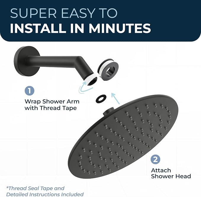 HammerHead Showers® Solid Metal 8 Inch Rainfall Shower Head – MATTE BLACK - Image 5