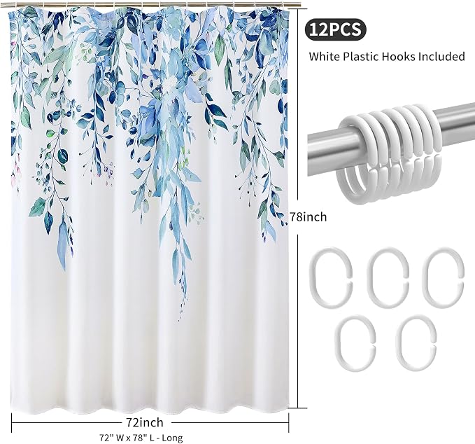 Colorful Star Blue Eucalyptus Waterproof Shower Curtain Set - Image 8