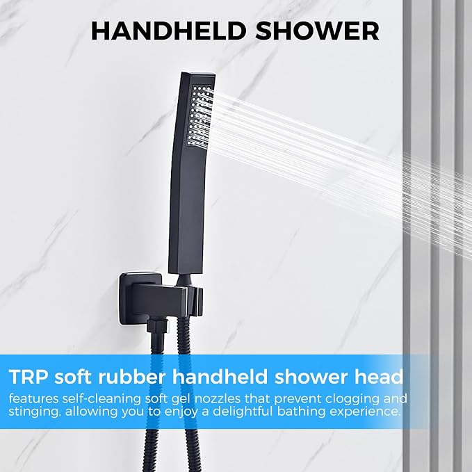 10" Matte Black Rainfall Shower Faucet Set - Image 5