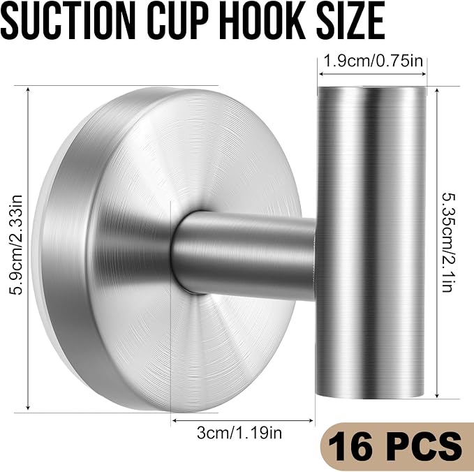 Suction Cup Hook for Shower, 16 Pack Wall Mount Towel Holder, Removable Towel - Image 6