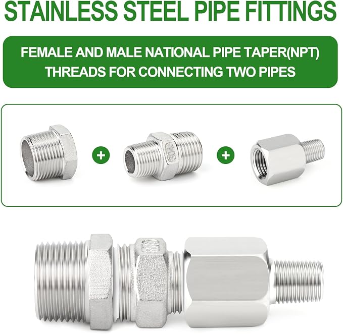 TAISHER 10PCS 304 Stainless Steel Pipe Fitting, New Reducer Adapter, 1/8" NPT - Image 6