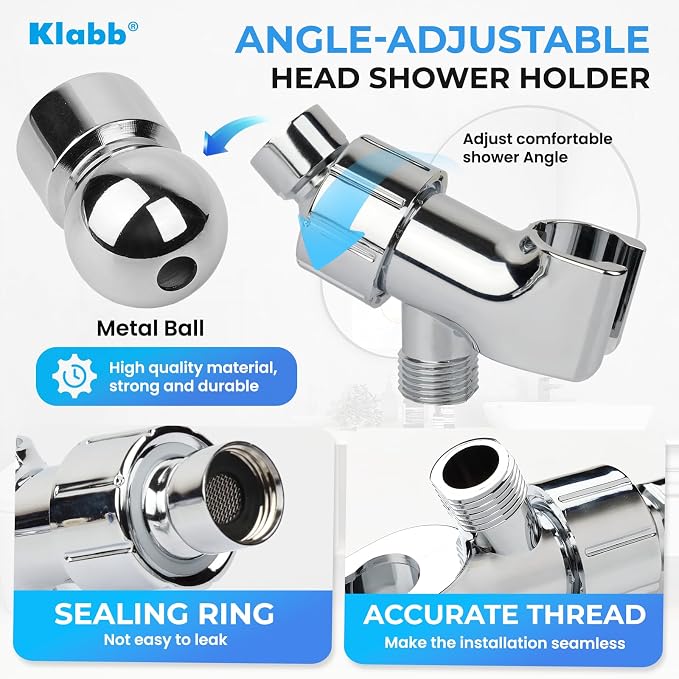 Klabb Adjustable Handheld Shower Head Holder and 79 Inch Hose, Premium ABS - Image 7