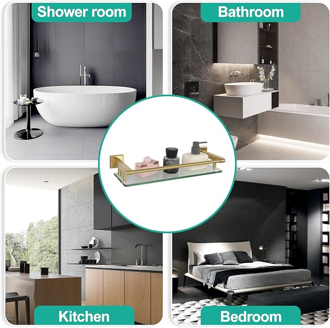 16 Inch Brusheld Gold Bathroom Glass Shelves - Image 5