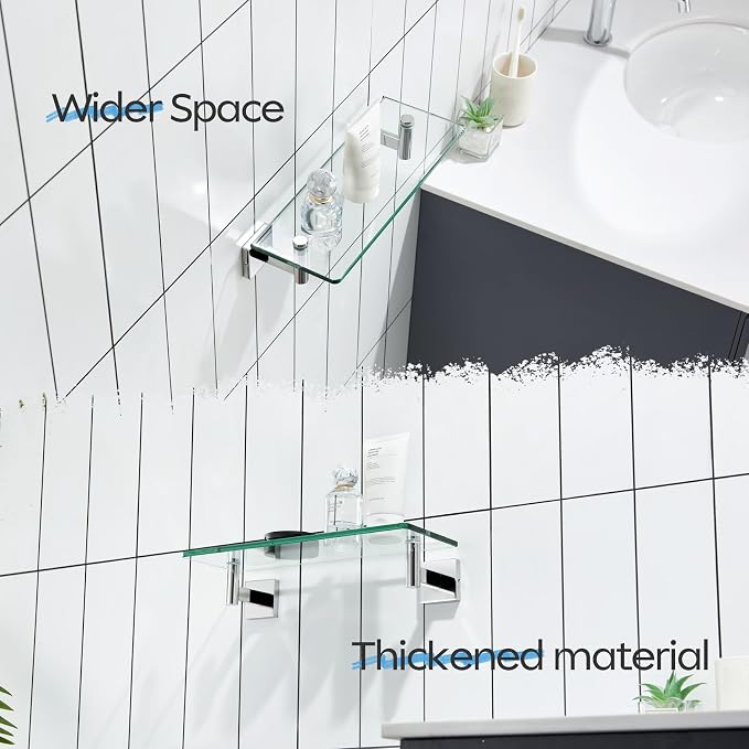 KOKOSIRI Bathroom Shelves Wall Mounted Floating Glass Shelf Polished Stainless - Image 6