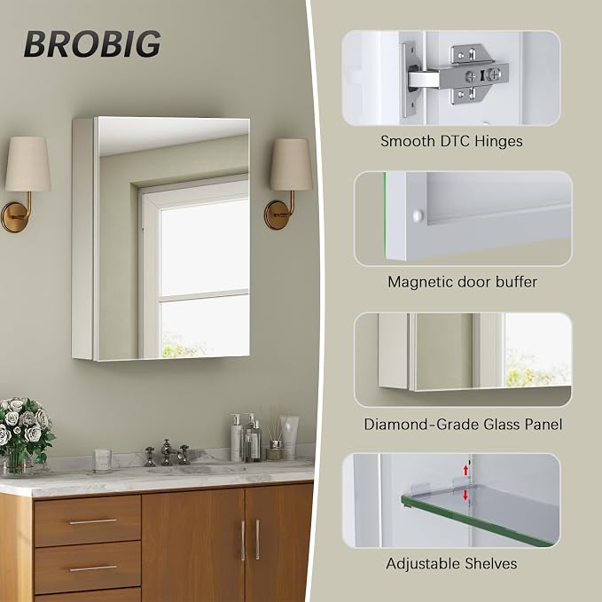 Bathroom Medicine Cabinet with Mirror, 14x18 Recessed or Wall Mirror Medicine - Image 4