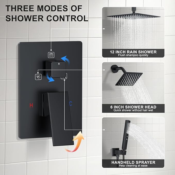 Shower Faucet Set, Ceiling Mount Shower System 12-inch & 6-inch Dual Shower - Image 6