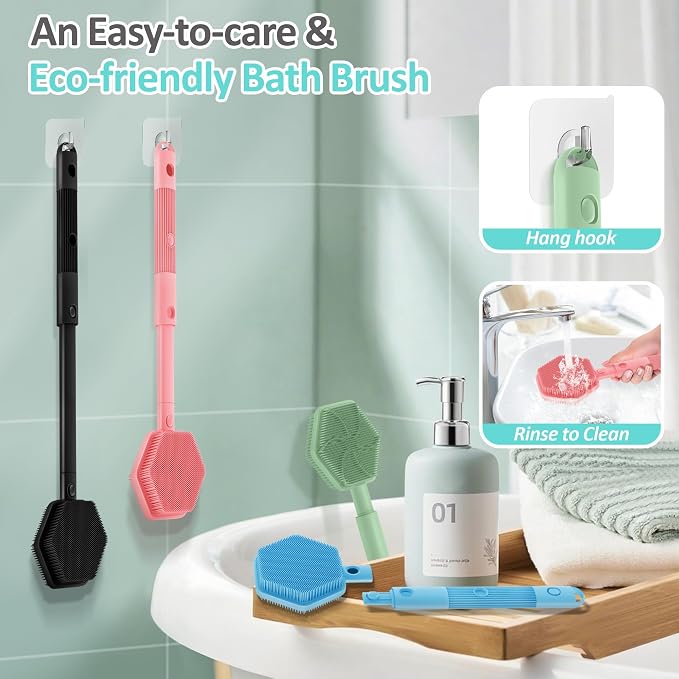 Silicone Back Scrubber for Shower, 3-Length Back Brush Bath Brush - Image 6