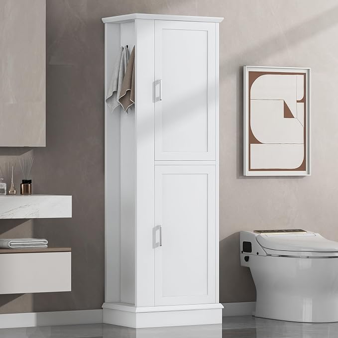 Tall Narrow Storage Cabinet, Wood White Storage Cabinet - Image 4