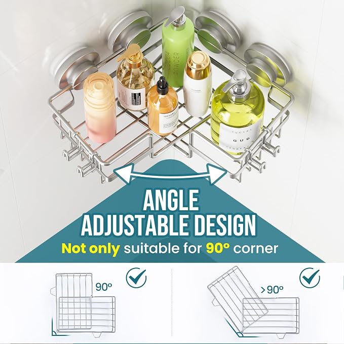 TAILI Corner-adaptive Suction Cup Shower Caddy 2 Pack, Stainless Steel - Image 4
