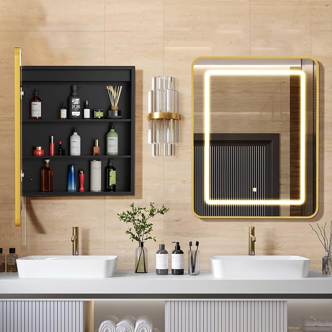 APRILSOUL 16X24 Inch Gold Bathroom Medicine Cabinet - Image 7