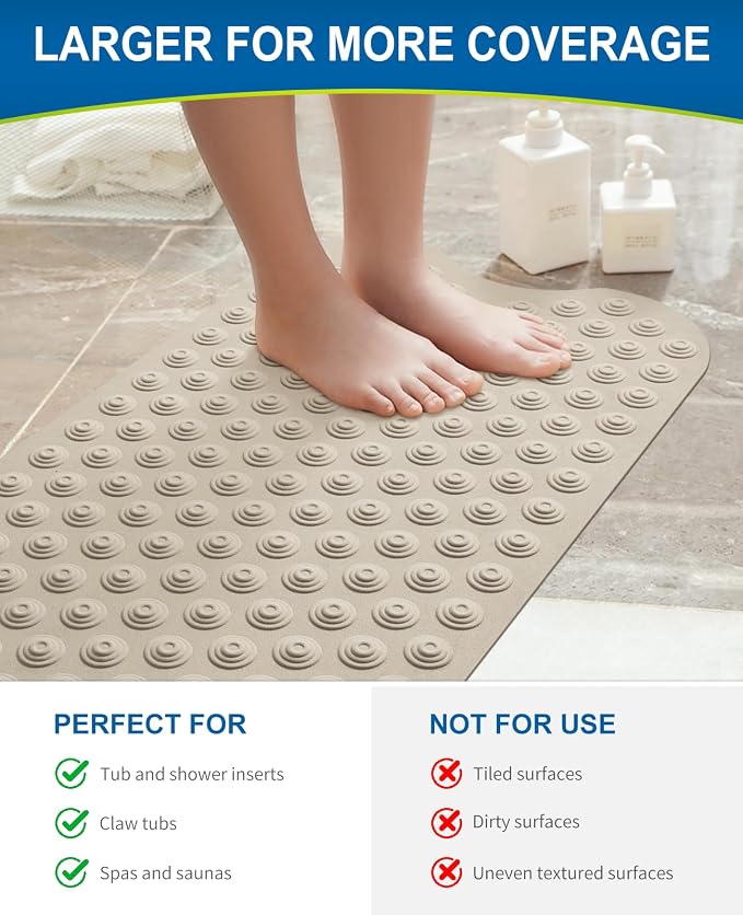 Bathtub Mat Non-Slip Without Suction Cups, 39x16inch Extra Long Bath Mats - Image 6