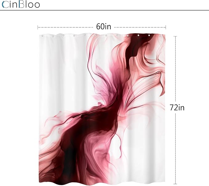Cinbloo Red Burgundy Shower Curtain 60Wx72H Abstract Marble Ombre Modern Ink - Image 5