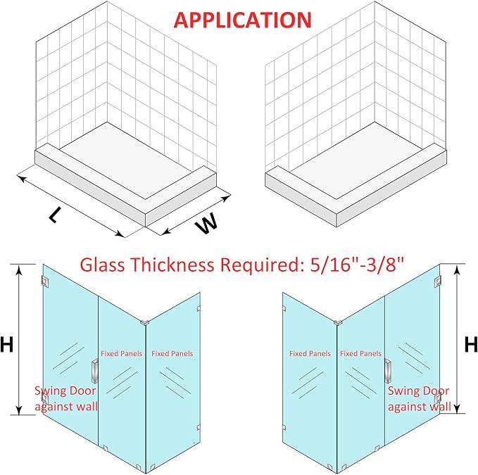 Shower Door Hardware Kit for Frameless Corner Shower Setup, Includes Hinges - Image 7