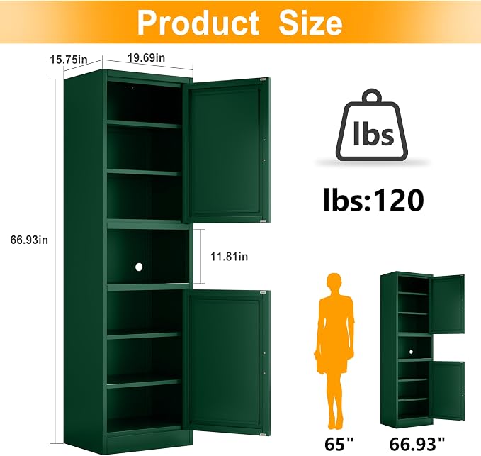 Tall Narrow Storage Cabinet 66.93" H Tall Bathroom Cabinet Metal Pantry Cabinets - Image 3