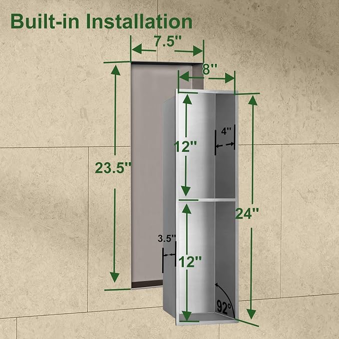Shower Niche, 8 * 24 Stainless Steel Elegant Bathroom Niche, No Tile Needed - Image 2