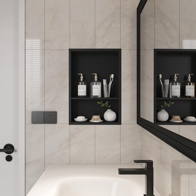 Neodrain 12X18 Inch Matte Black Double Shelf Stainless Steel Shower Niche - Image 2