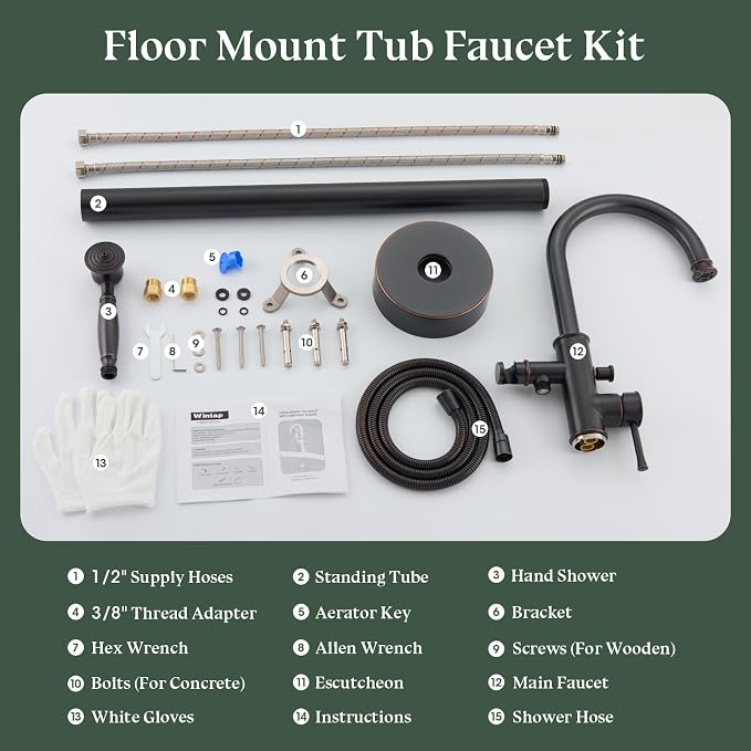 Free Standing Tub Faucet, Wintap Classic Freestanding Bathtub Faucet - Image 7