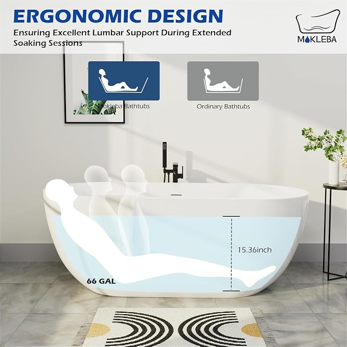 67" Acrylic Freestanding Bathtub, Elegant Oval Free Standing Tub, Soaking Tub - Image 9