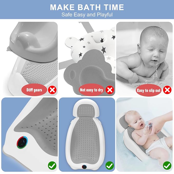 Baby Bath Support, with Thermometer-Adjustable Slope Newborn Bathtub, Baby tubs - Image 4