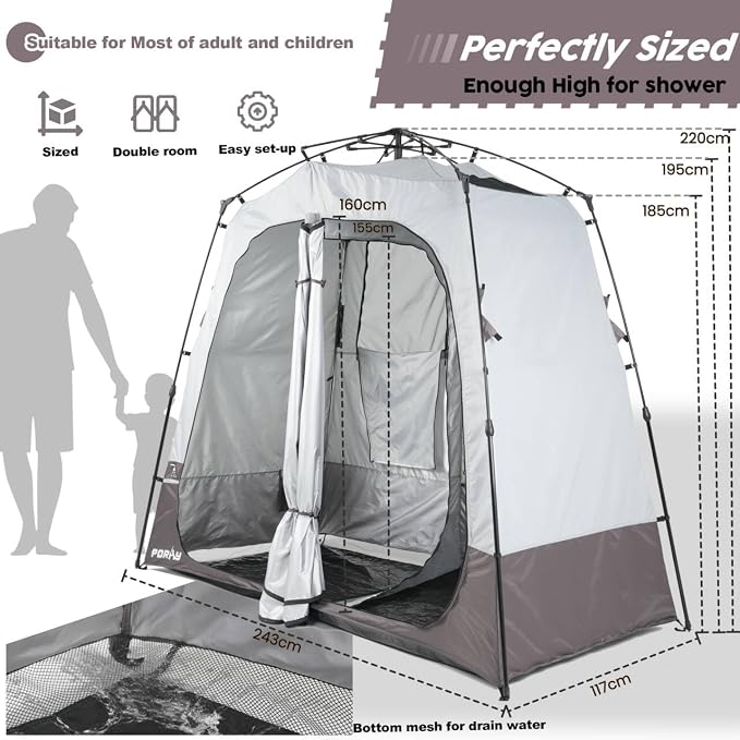 Camping Shower Tent Deluxe Changing Room Easy Set Up Privacy Shelter, Large - Image 3