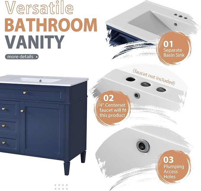 36" Bathroom Vanity with Matching Medicine Cabinet, Modern Sink Storage Cabinet - Image 4