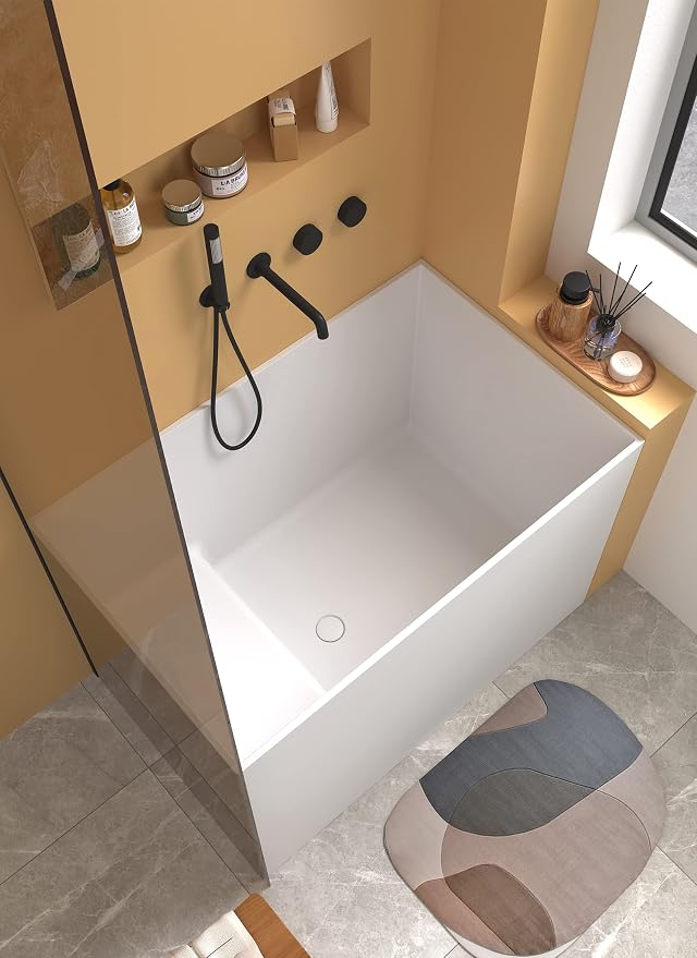 Cpingao 47" Stone Resin Freestanding Bathtub, Solid Surface Japanese Soaking - Image 8