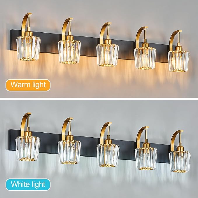 Modern Bathroom Vanity Light, 5-Light Black Gold Wall Sconce - Image 5