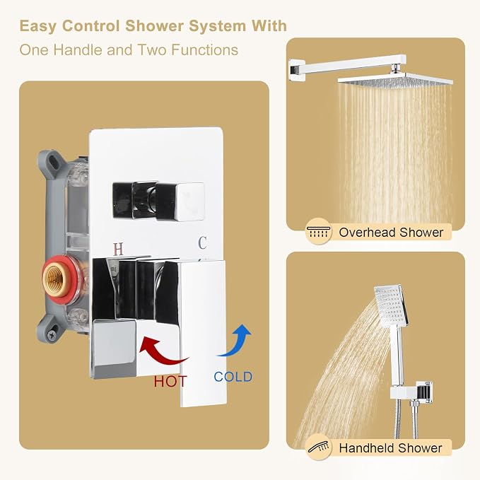 BWE Chrome Shower Faucet Set, Rainfall Shower Head - Image 3
