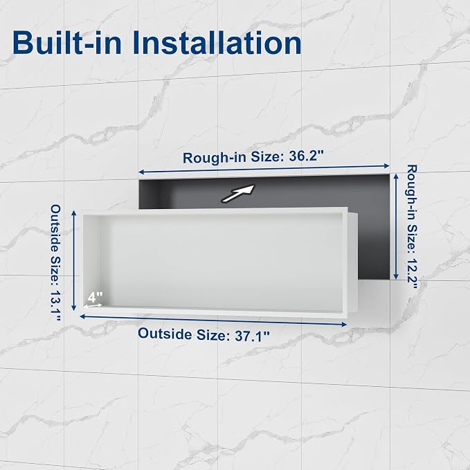 Neodrain 36X12 Inch Recessed Shower Niche, Bathroom Storage Organizer in Wall - Image 3