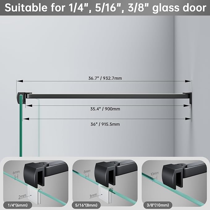 Frameless Shower Door Support Bar, Stainless Steel Wall-to-Glass Support Arm to - Image 5