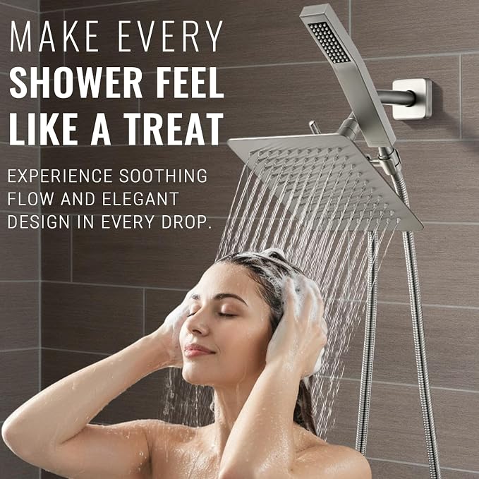 All Metal Shower Faucet Set, Dual Square Shower Head System - Image 8