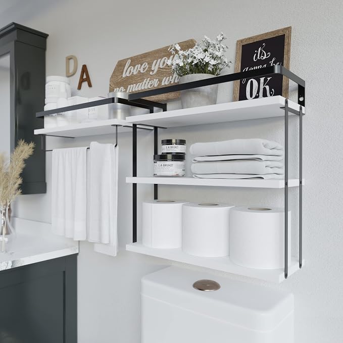 RICHER HOUSE 3+1 Tier Wall Mounted Floating Shelves Set of 2, Rustic Wood Wall - Image 3
