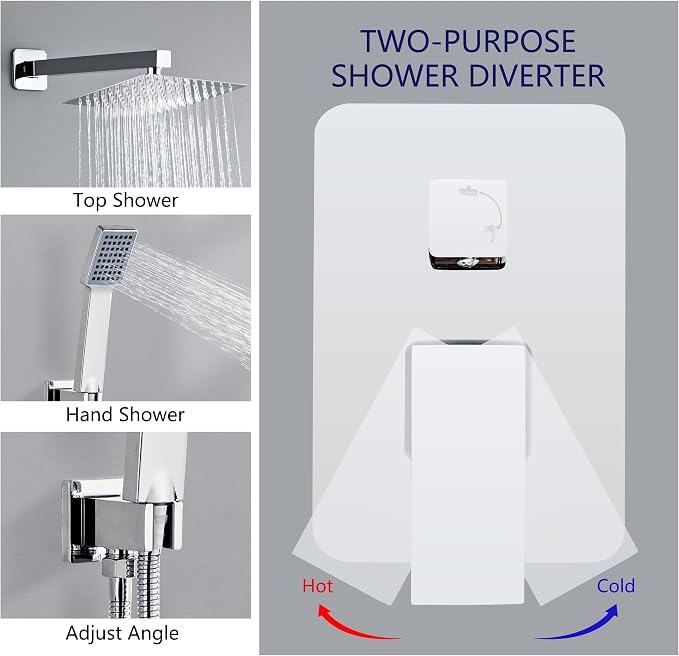 Bathroom Shower System 8 Inch Rain Shower Head and Handheld Wall Mounted - Image 5