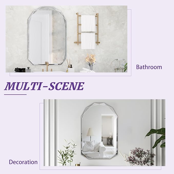 Bathroom Mirror for Wall, Bathroom Vanity Mirror, Beveled Edge Frameless Wall - Image 5