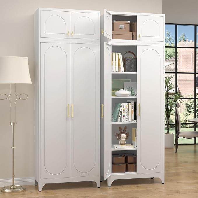 Metal Storage Cabinet and Wall Upper Storage Cabinet, 90Inch White Kitchen - Image 7