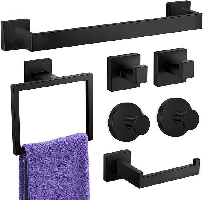 Bathroom Hardware Accessories Set: 7-Pieces Bath Towel Bar Set, Towel Racks by UPRONE